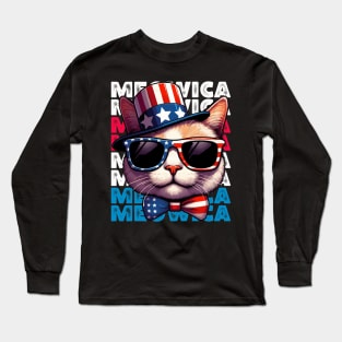 Funny Meowica 4Th Of July Kitty Kitten Cat Lover Long Sleeve T-Shirt